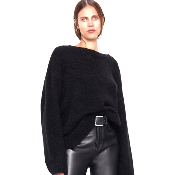 Zara Sweaters - Zara Oversized Fuzzy Black Crew Neck Sweater
